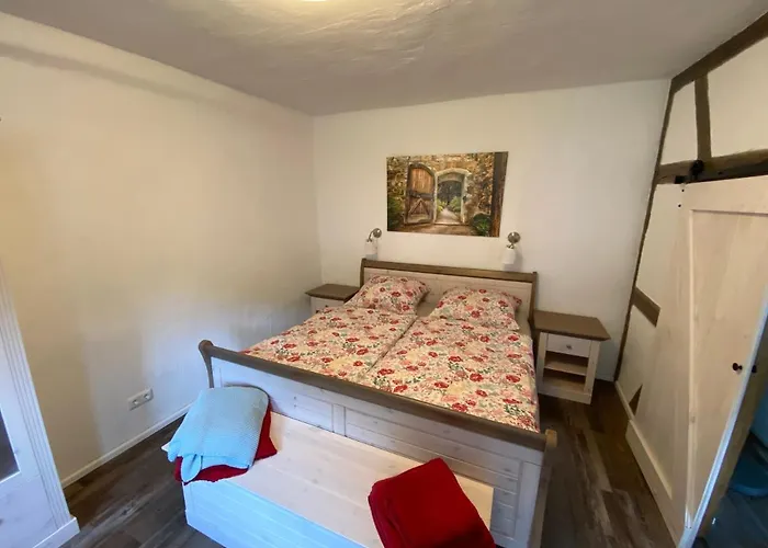 Schoene Burgruine Fachwerkhaus